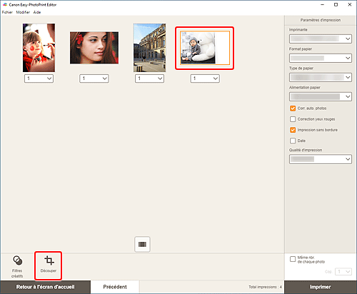 figure&nbsp;: Écran Paramètres d'impression