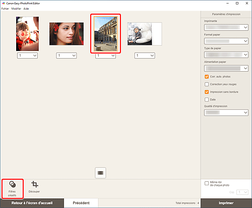 figure&nbsp;: Écran Paramètres d'impression