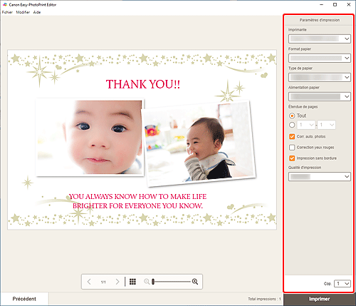 figure&nbsp;: Écran Paramètres d'impression