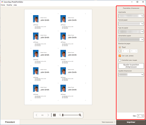 figure&nbsp;: Écran Paramètres d'impression