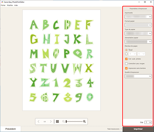 figure&nbsp;: Écran Paramètres d'impression