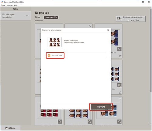 figure&nbsp;: Écran Sélectionner le format papier