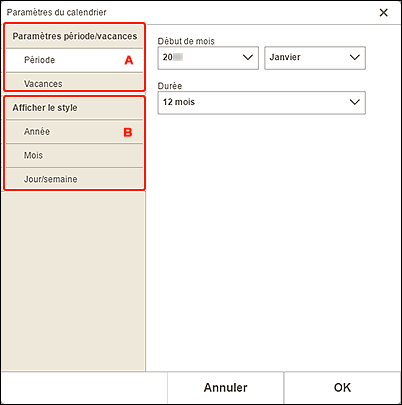 figure&nbsp;: Écran Paramètres du calendrier