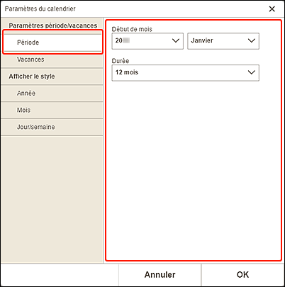 figure&nbsp;: Écran de la période du calendrier