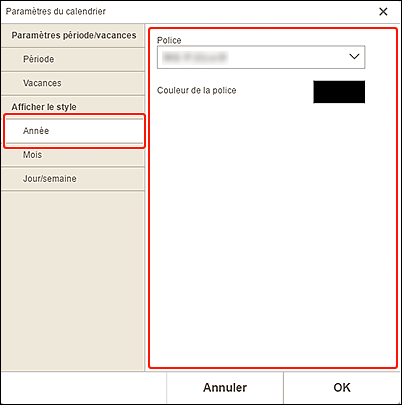figure&nbsp;: Écran Afficher le style pour l'année