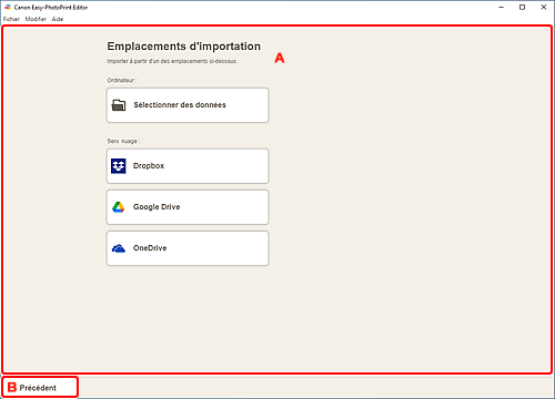 figure : Écran Emplacements d'importation