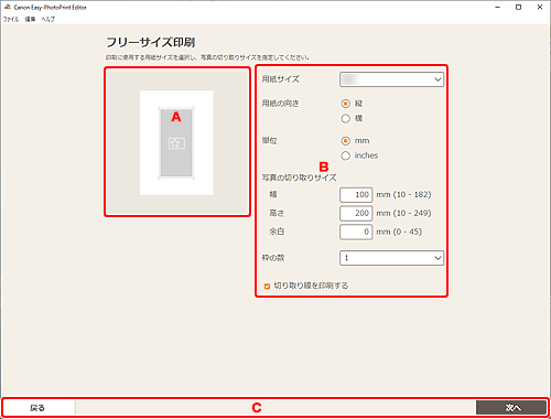 図：フリーサイズ印刷画面