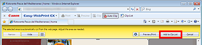 figure: Add to Clip List button in Auto Clip Mode screen