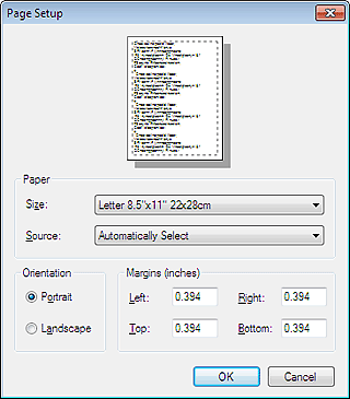 figure: Page Setup dialog box