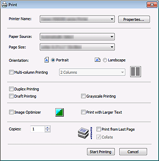figura: Caixa de diálogo Imprimir