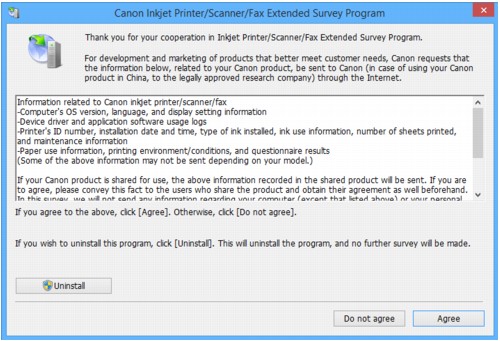 Obrázok: obrazovka programu Inkjet Printer/Scanner/Fax Extended Survey Program