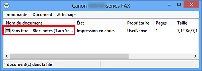 figure : Boîte de dialogue Canon XXX series FAX