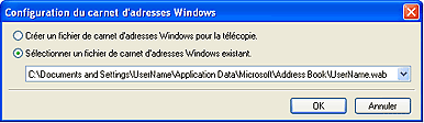 figure : Boîte de dialogue Configuration du carnet d'adresses Windows