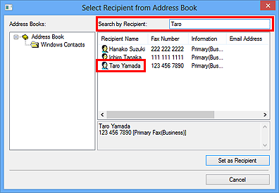 pav.: gavėjo pasirinkimo adresų knygoje dialogo langas