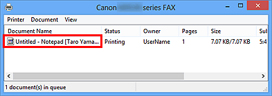figura: Caixa de diálogo Canon XXX series FAX