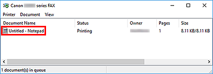 figure: Canon XXX series FAX dialog box