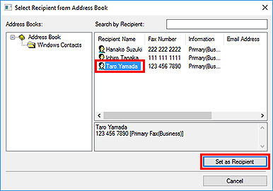 Imagen: cuadro de diálogo Seleccionar destinatario de la Libreta de direcciones