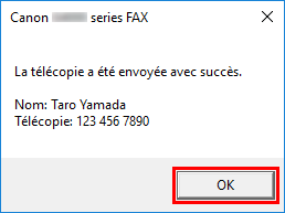 figure : Boîte de dialogue Canon XXX series FAX