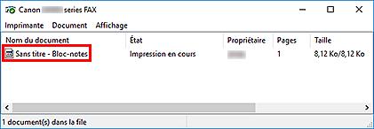 figure : Boîte de dialogue Canon XXX series FAX