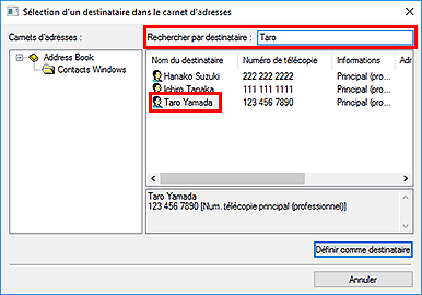 figure : Boîte de dialogue Sélection d'un destinataire dans le carnet d'adresses