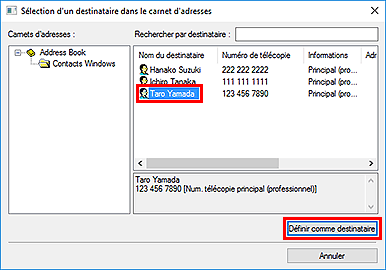 figure : Boîte de dialogue Sélection d'un destinataire dans le carnet d'adresses