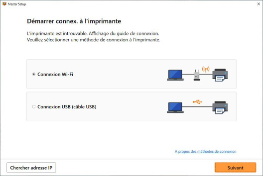 figure : Connexion de l'imprimante à l'écran de réseau