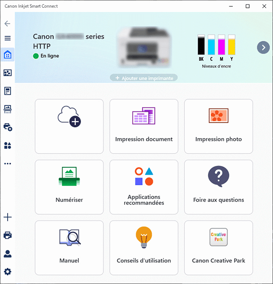 Écran supérieur du logiciel d'application