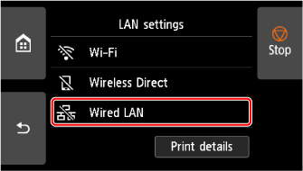 Bildschirm „LAN-Einstellungen”: „Drahtgebundenes LAN” auswählen