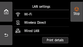 Wired LAN screen