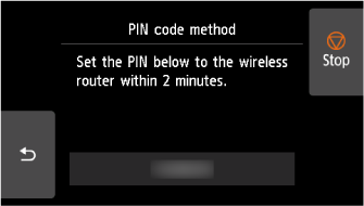WPS (PIN code method) screen: Set the PIN below to the wireless router.