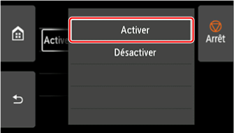 Écran Réseau câblé&nbsp;: sélectionnez Activer