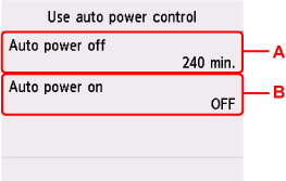 Automatic power control setting screen
