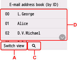 Címjegyzék megjelenítése képernyő