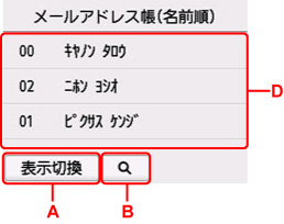 アドレス帳の表示画面