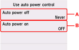 Automatic power control setting screen