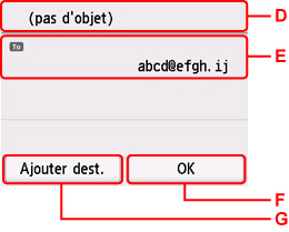 Écran des paramètres d'envoi