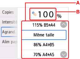 Écran de spécification d'agrandissement