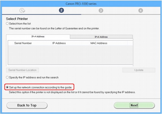 figure: Select Printer screen