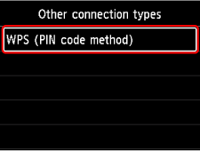 Bildschirm „Weitere Verbindungsarten”: „WPS (PIN-Code-Methode)” auswählen