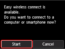 Easy wireless connect screen: Select OK