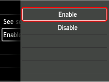 Wired LAN screen: Select Enable