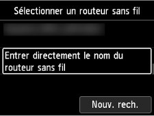 Écran Entrer le nom du routeur sans fil