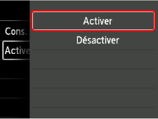 Écran Réseau câblé&nbsp;: sélectionnez Activer