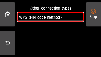 Pantalla Otros tipos de configuración: seleccionar WPS (método de código PIN)