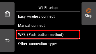 Schermata Impostazione Wi-Fi: Selezionare WPS (Metodo pulsante)