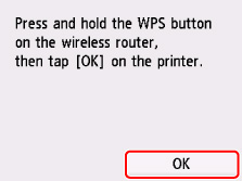 Bildschirm „WPS (Tastendrückmethode)”: „OK” auswählen