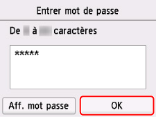 Écran de confirmation du mot de passe
