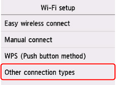 Schermata Wi-Fi: Selezionare Altri tipi di connessione