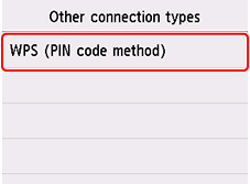 Schermata Altri tipi di connessione: Selezionare WPS (Metodo codice PIN)