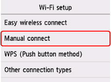 Schermata Impostazione Wi-Fi: Selezionare Connessione manuale